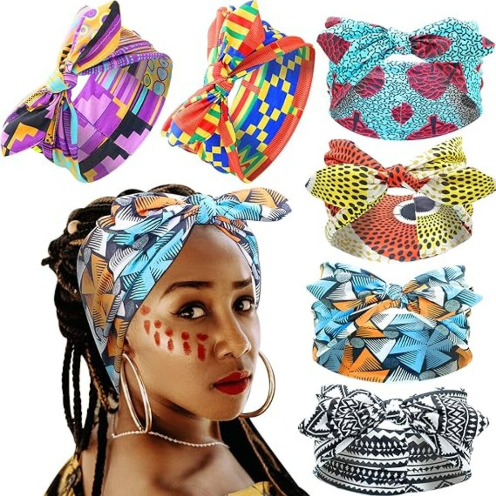 6 African Ankara Print Bonnet Beanie Pre-Tied Bow Headwrap Dreadlocks Bandana